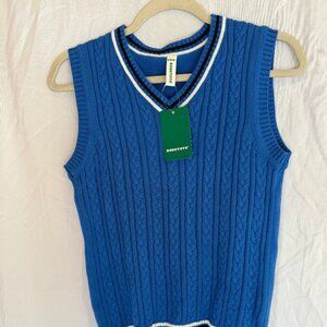BOBOYOYO Boys Sweater Vest Blue Cable Knit 11-12 YRS XL XLarge Uniform Vest